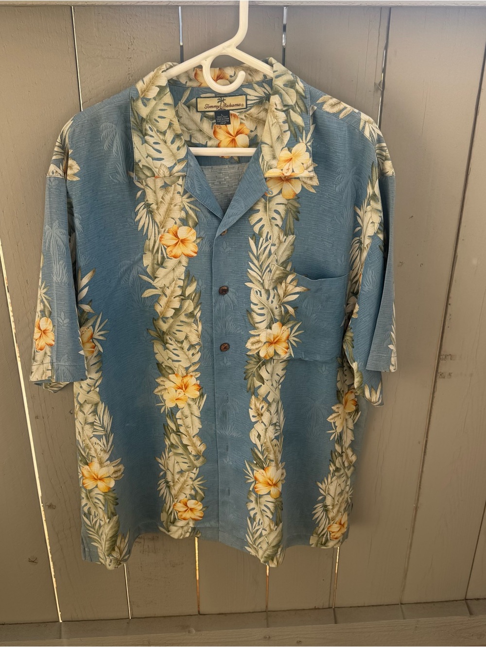 Tommy Bahama Blue Floral Silk Hawaiian Shirt - Size L